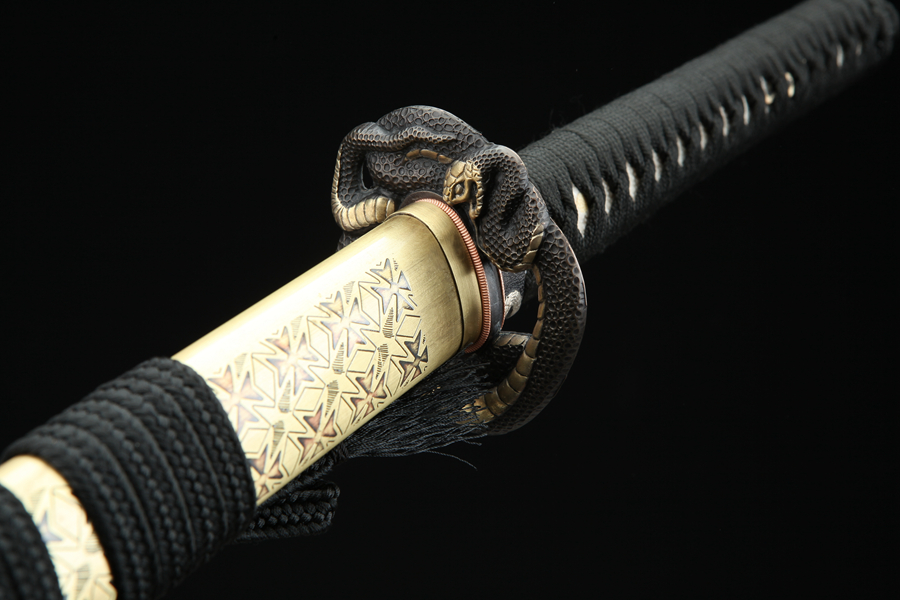 Samurai Sword/Katana with Star Pattern Brass Sheath - Tri-color Copper Gold Snake Sword | 103cm / 40.55inch | Hand-forged pattern steel - Image 11