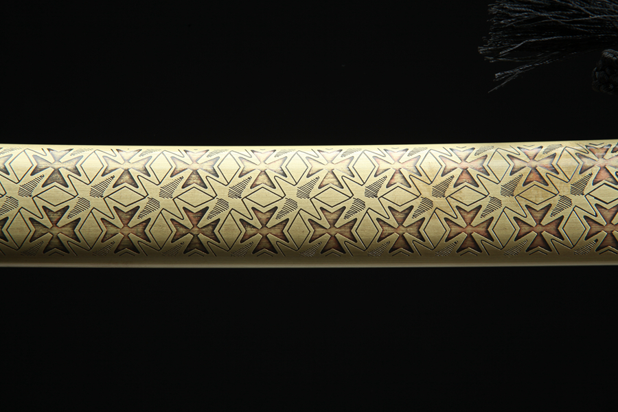 Samurai Sword/Katana with Star Pattern Brass Sheath - Tri-color Copper Gold Snake Sword | 103cm / 40.55inch | Hand-forged pattern steel - Image 7