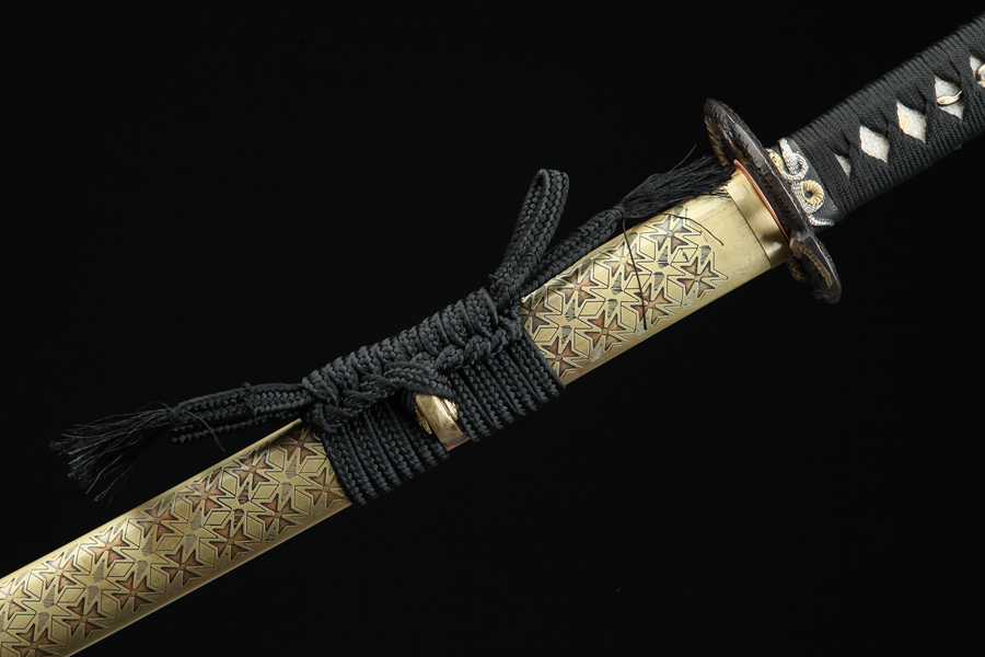 Samurai Sword/Katana with Star Pattern Brass Sheath - Tri-color Copper Gold Snake Sword | 103cm / 40.55inch | Hand-forged pattern steel - Image 9